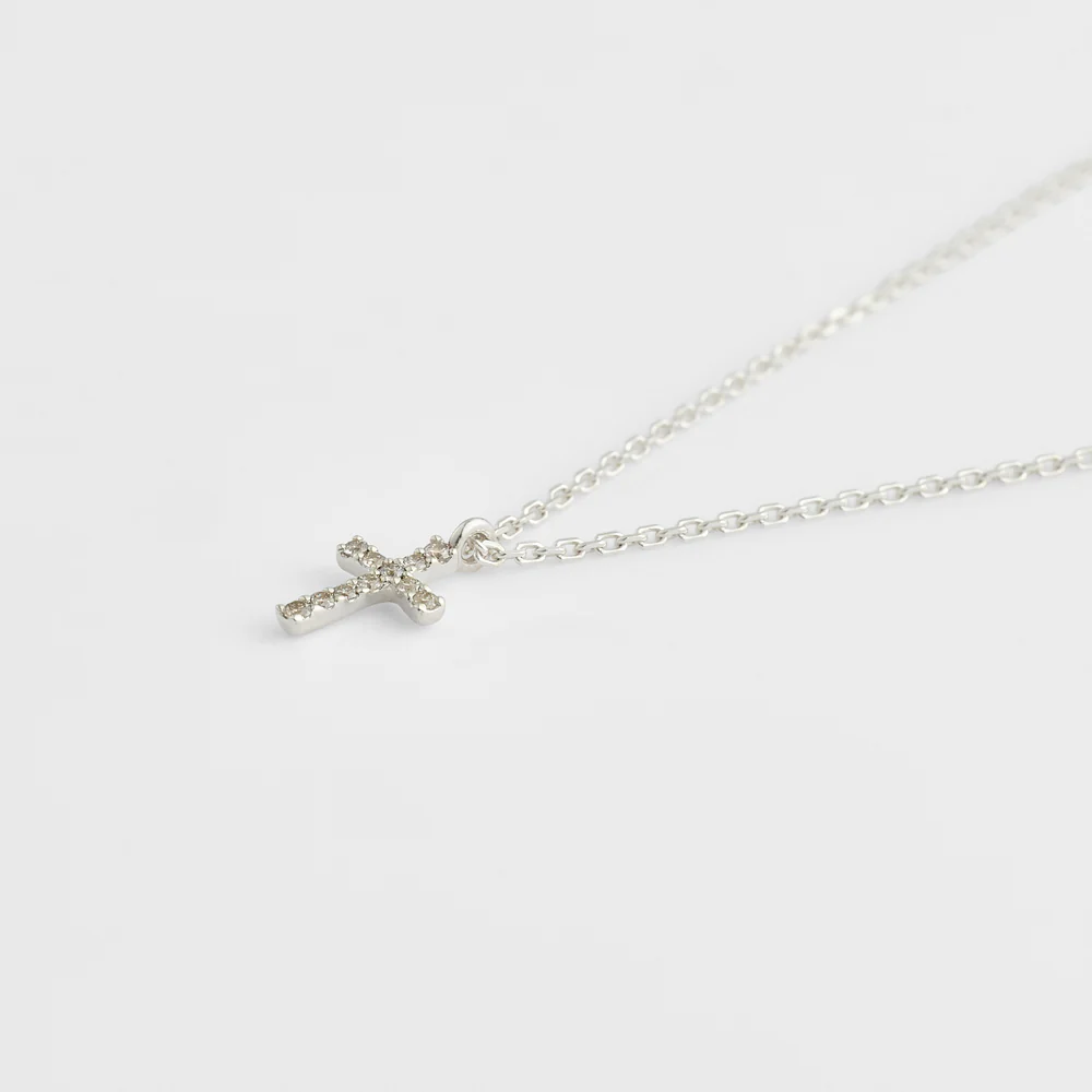 Silver Diamond Cross Motif Necklace (0.05ct) - Image 3