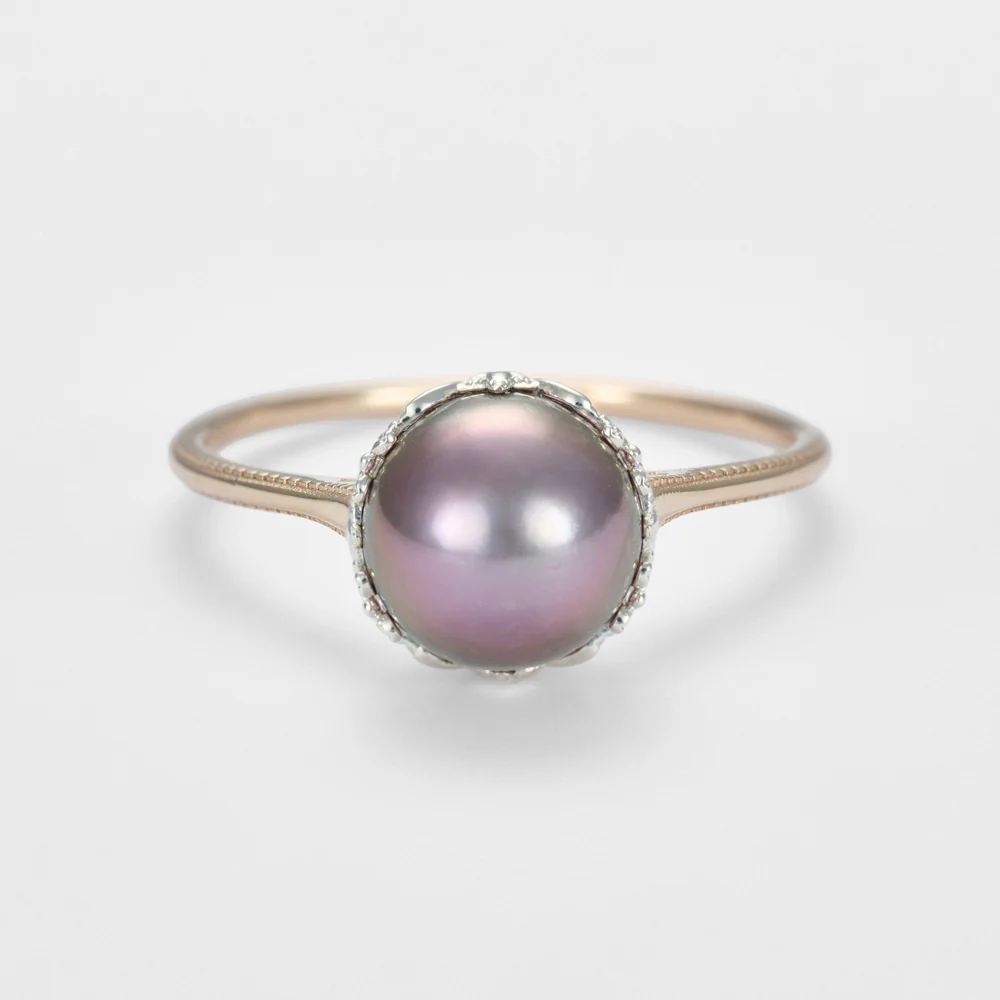 K10/Silver Pearl Ring (Black)