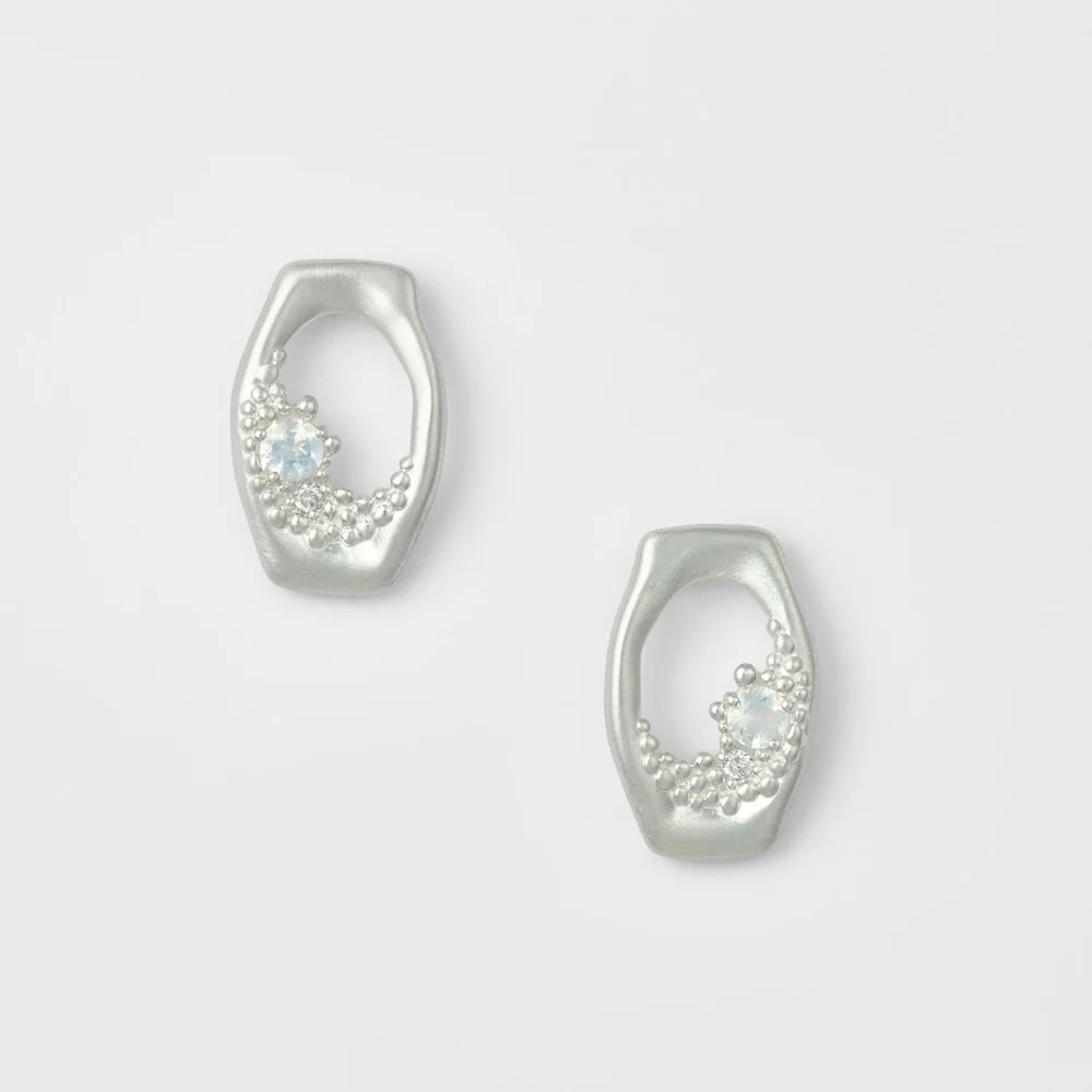 Silver Labradorite/Diamond Earrings
